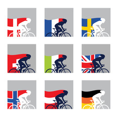 international competition. European cyclist with their country flags