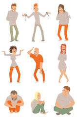 Mad crazy people vector illustration.