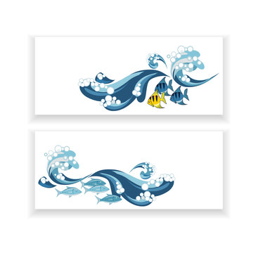 banner with wave and fish