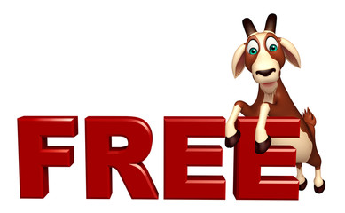 cute Goat cartoon character with free sign