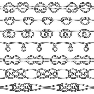 Set of rope knots. Decorative seamless elements
