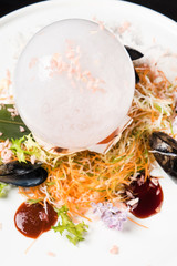 seafood appetizer with ice ball