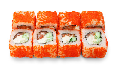 Set of sushi rolls isolated at white