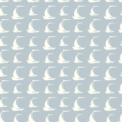 Seamless pattern with sailing ships on waves