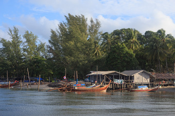 Fototapeta na wymiar wooden boat in fisherman village