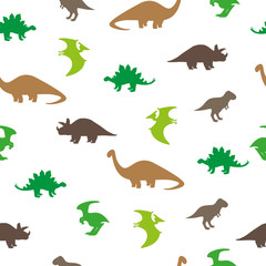 Dinosaurs seamless pattern. Silhouettes of dinosaurs isolated on white background. Vector wallpaper. 