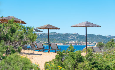 wicker parasols by the sea