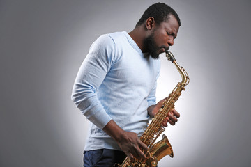 Fototapeta na wymiar African American jazz musician playing the saxophone