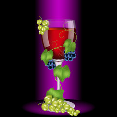 Glass of red wine wrapped vine. High quality vector