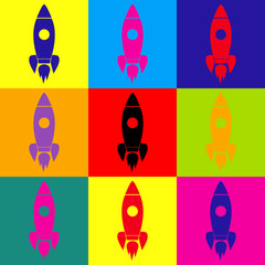 Rocket sign. Pop-art style icons set
