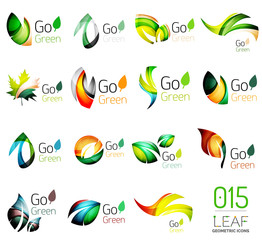 Set of colorful geometric leaves created with flowing wavy elements