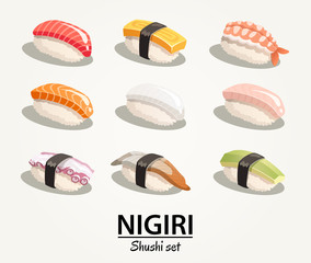 Sushi set (Nigiri) - Vector illustration
