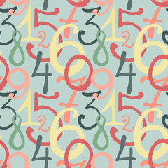 Seamless pattern with hand drawn painted numbers