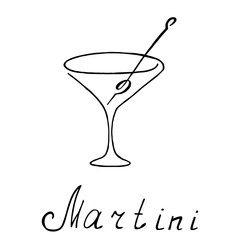 Martini with olive vector. Figure coloring.