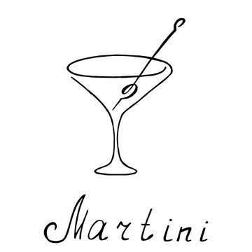 Martini with olive vector. Figure coloring.