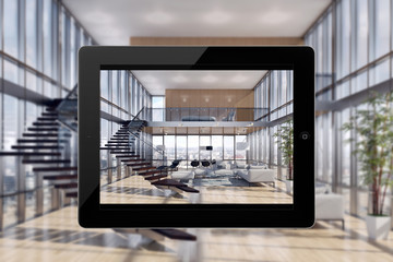 Soggiorno guardato con un tablet © 3DarcaStudio