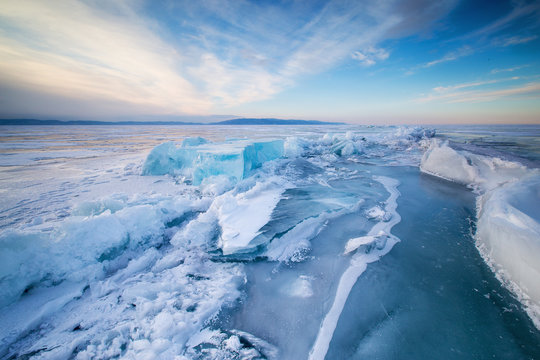 frozen crack in the ice of Lake Baikal