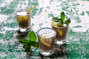 Transparent drink in a glass