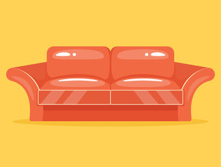 Red cartoon flat sofa. Vector illustration