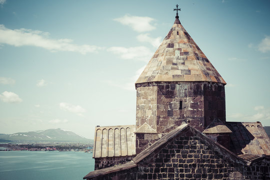 The 9th century Armenian monastery of Sevanavank at lake Sevan.