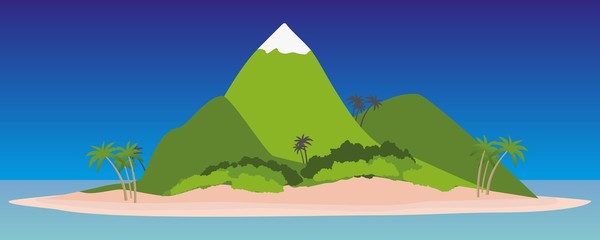 Small tropic island at night with palms and mountains