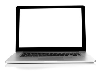 Laptop with black screen isolated on white