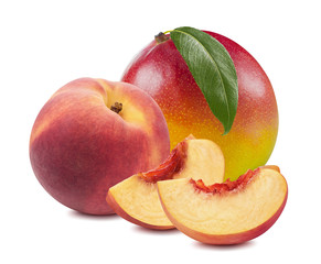 Mango leaf peach slices 12 isolated on white background