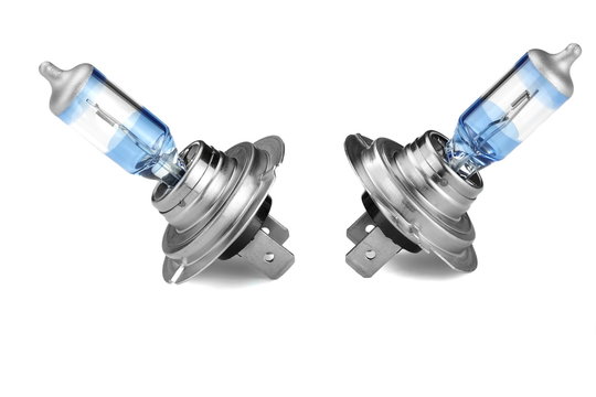 Two H7 High Power  Car Head Light Bulbs White Isolated