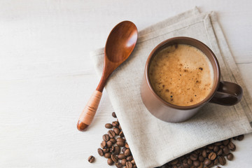 White cup of espresso coffee