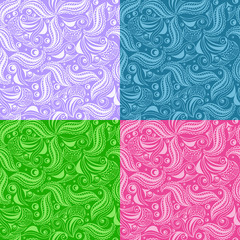Set of seamless vintage pattern on color background 