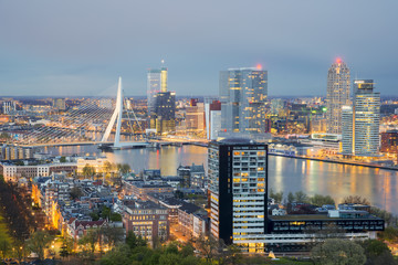 Naklejka na ściany i meble Rotterdam Skyline at night in Netherlands