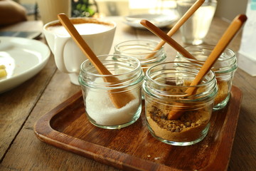 Coffee and white cake in cafe shop