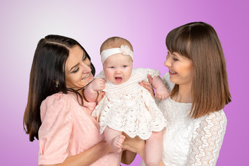 mother with daughter and aunt godmother