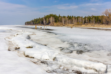 Spring landscape on Siberian river
