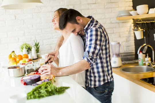 Loving couple preparing healthy food