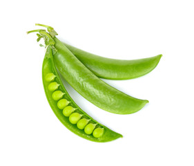 Fresh green peas isolated on white background