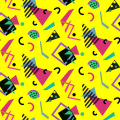 Seamless geometric vintage pattern in retro 80s style, memphis. Ideal for fabric design, paper print and website backdrop. EPS10 vector file
