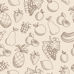 Seamless pattern with sketched fruits