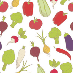 Seamless pattern with sketched vegetables