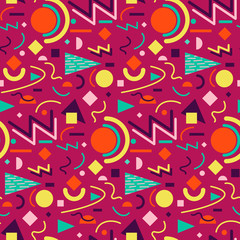 Seamless geometric vintage pattern in retro 80s style, memphis. Ideal for fabric design, paper print and website backdrop. EPS10 vector file.