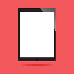 Blank screen of black tablet  on red background