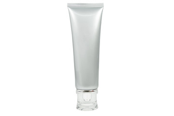 Silver cosmetic tube with transparent cap isolated and clipping