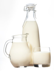 the small jug and glass of milk