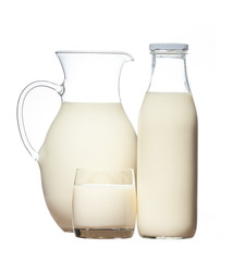Bottle, bank and glass of milk