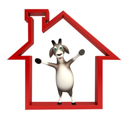 fun Goat cartoon character with home sign