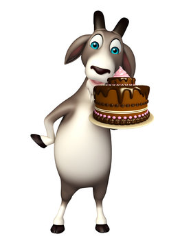 Goat cartoon character with cake