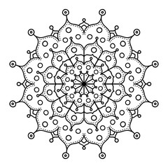 Vector hand drawn doodle mandala. Ethnic mandala with ornament. Isolated. Black and white colors.