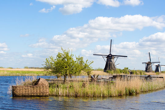 Giant cradle and windmills in Kinderdijk, Holland