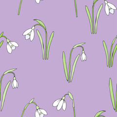 Seamless pattern with snowdrops