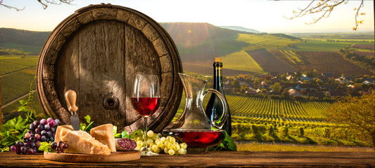 Wine barrel on vineyard